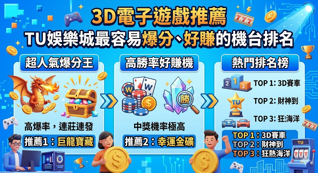 3D電子遊戲推薦:TU娛樂城最容易爆分、好賺的機台排名